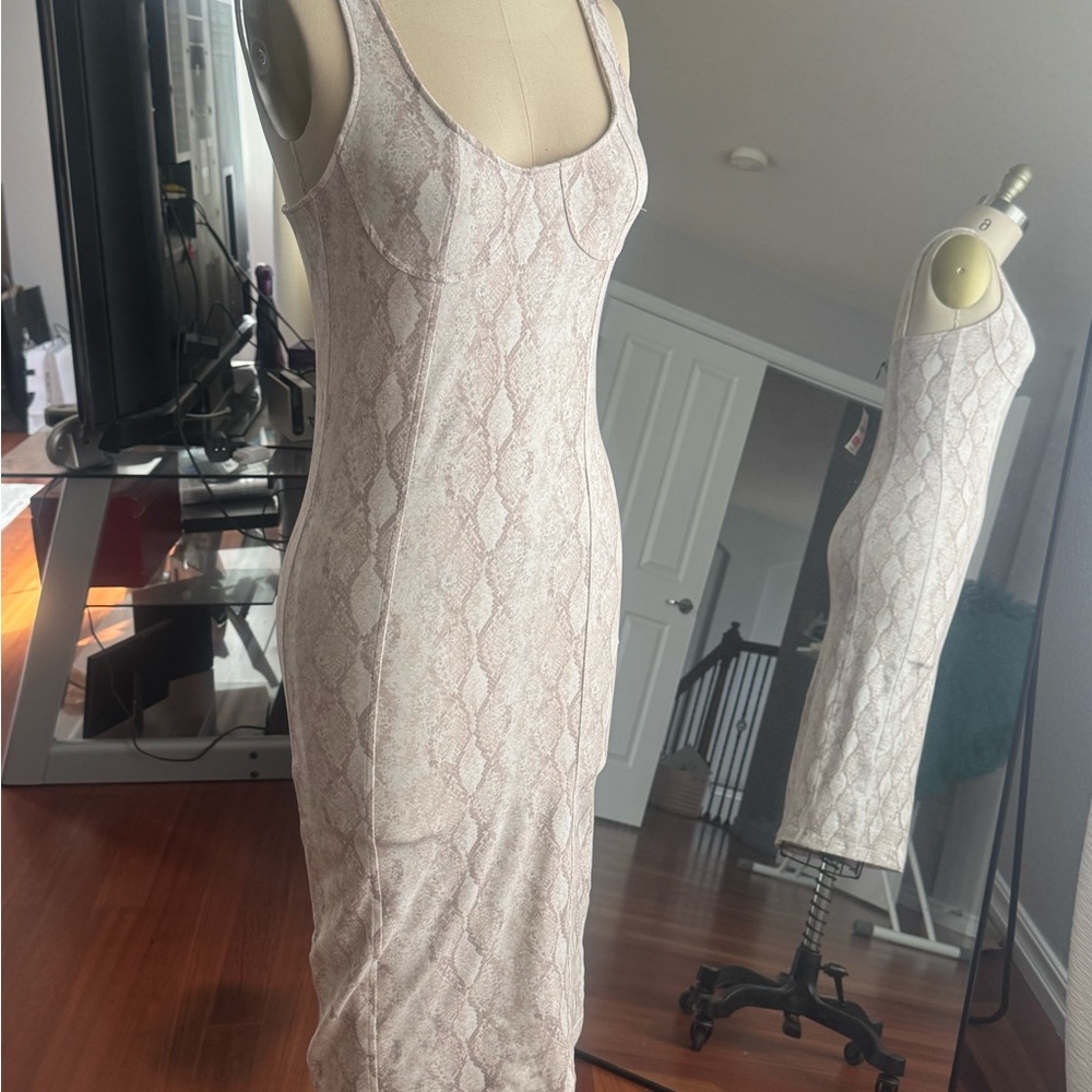 Forever 21 Snake Print Midi Dress - Cream and Pink